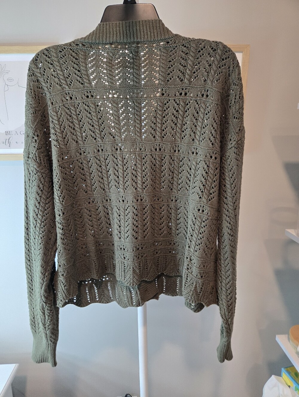 NWOT Anthropologie Olive Openwork Button-Front Cardigan - Picture 7 of 13